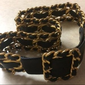 Chanel Vintage Black Leather Gold Chain Link Belt